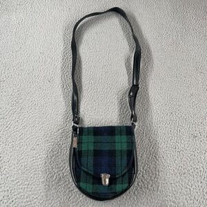 Vintage Ladies Authentic Harris Tweed Shoulder Bag Dark Green Check Hand Woven *